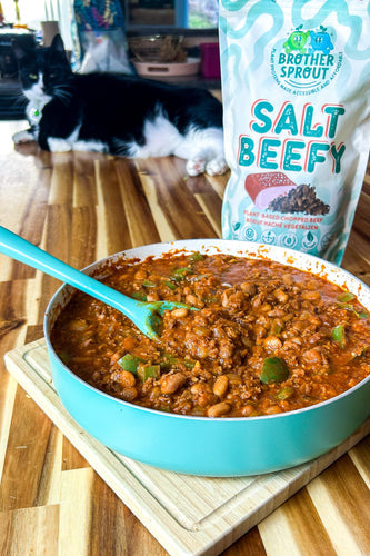 Vegan Mexican Salt Beefy and Beans: A savory plant-based meat alternative with pinto beans, perfect in tortillas or with rice. Delicious and easy!